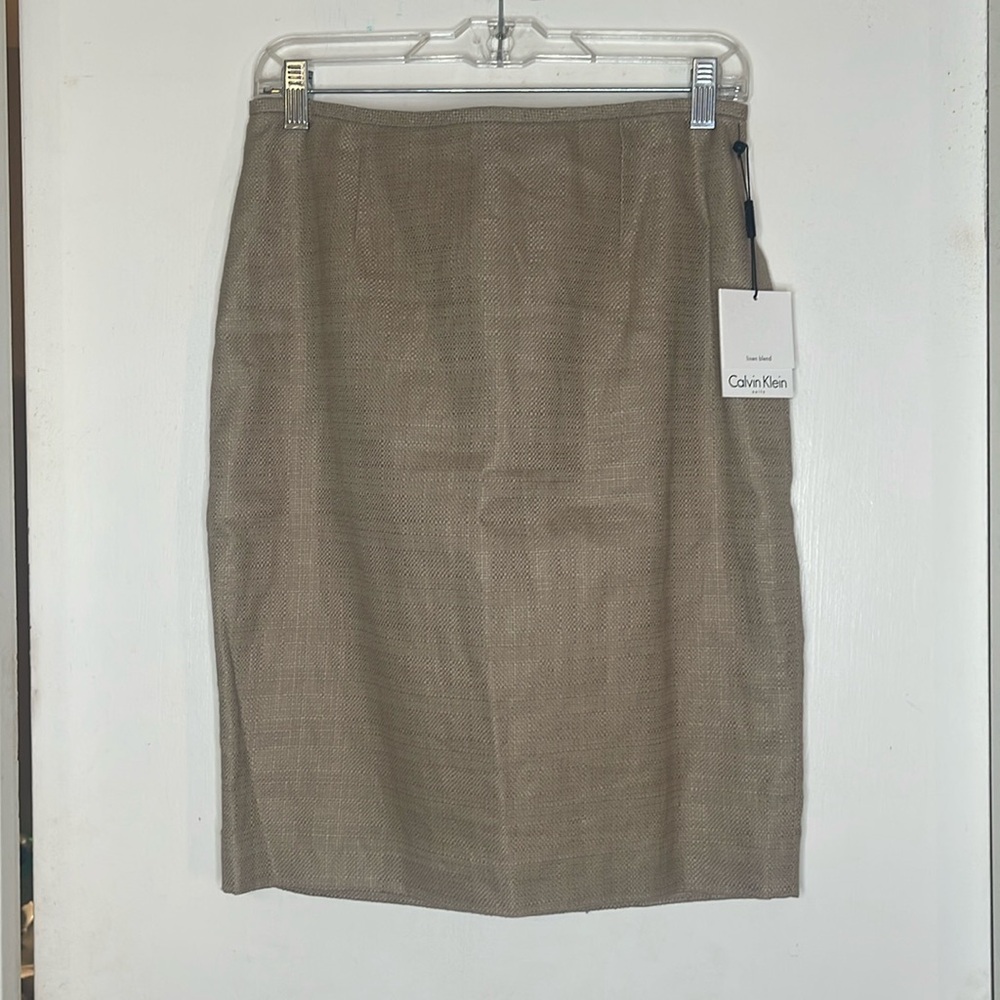 Calvin klein linen blend skirt Tan size 6 NWT